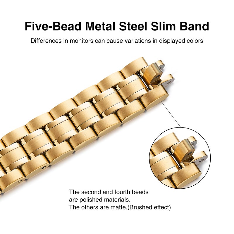STIROLL Thin Replacement Band Compatible for Apple Watch 49mm 46mm 45mm 44mm 42mm(Series 3 2 1), Stainless Steel Metal Wristband Women Men for iWatch Ultra SE Series 11 10 9 8 7 6 5 4, Gold (no case) - Image 2
